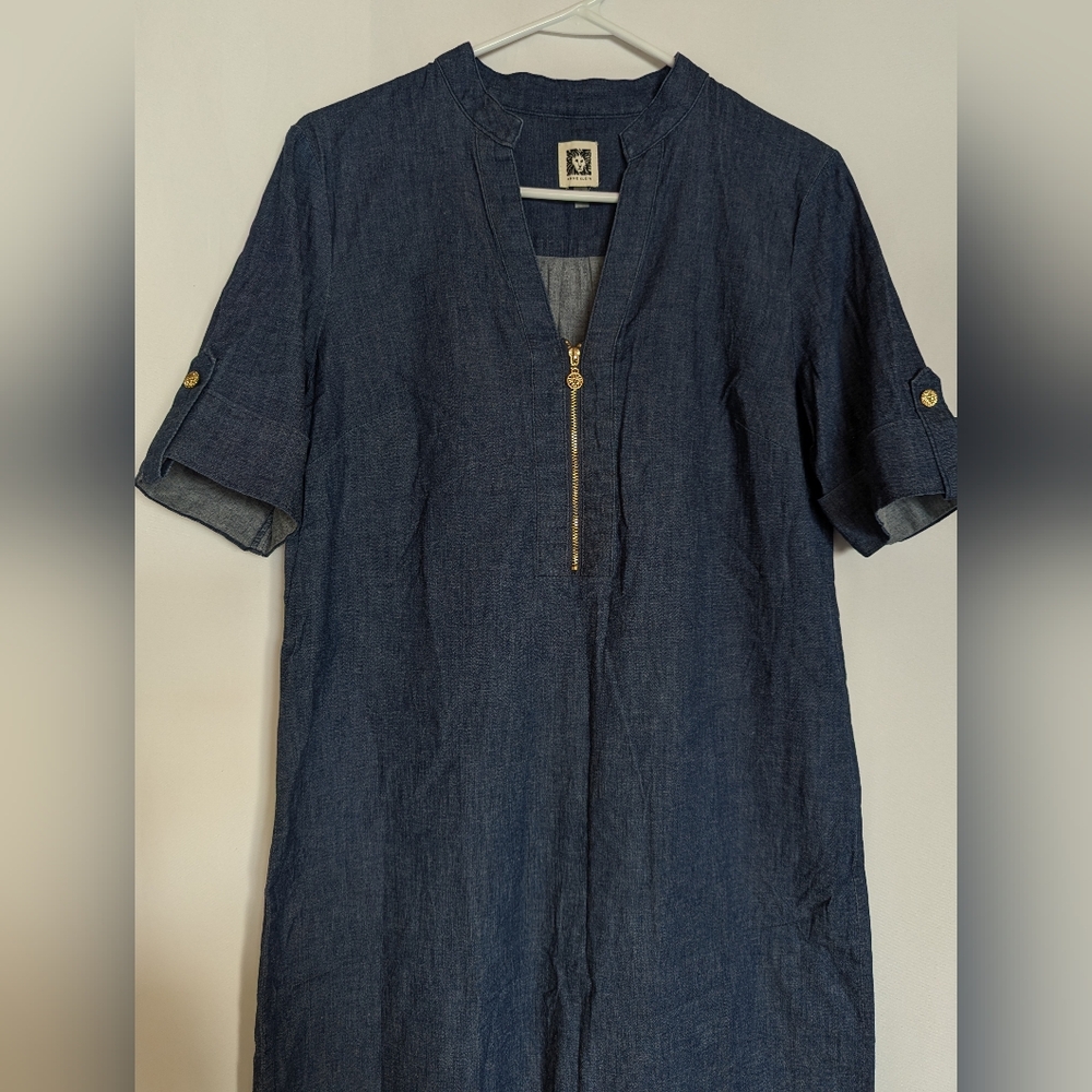 Anne Klein 10 Large Blue Denim Dress Blue Jean Knee Length - Picture 5 of 10